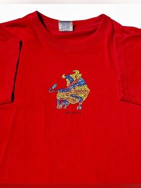 VINTAGE MADRID BULL TORO MOSAIC RED TEE XL